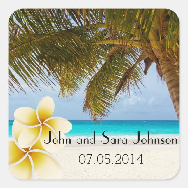 Beach Wedding für Mr. & Mrs. | Personalisieren Quadratischer Aufkleber (Vorderseite)