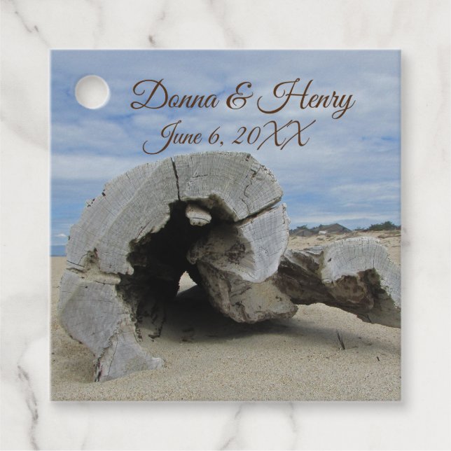 Beach Wedding Gefallen Driftwood Foto Vielen Dank Geschenkanhänger (Vorderseite)