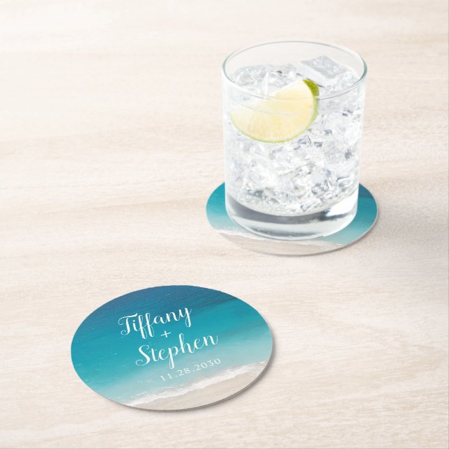 Beach Wedding Gefallen Keepake Personalisiert Runder Pappuntersetzer (Vor Ort)