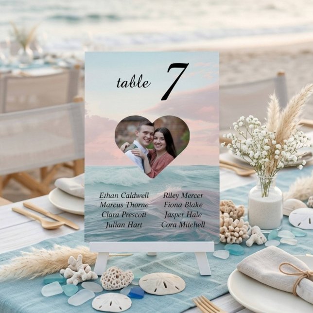 Beach Wedding Heart Foto Tischnummer (Von Creator hochgeladen)