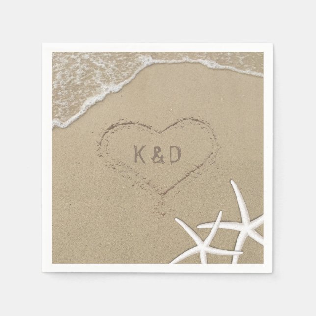 Beach Wedding Heart in Sand Starfish Serviette (Vorderseite)