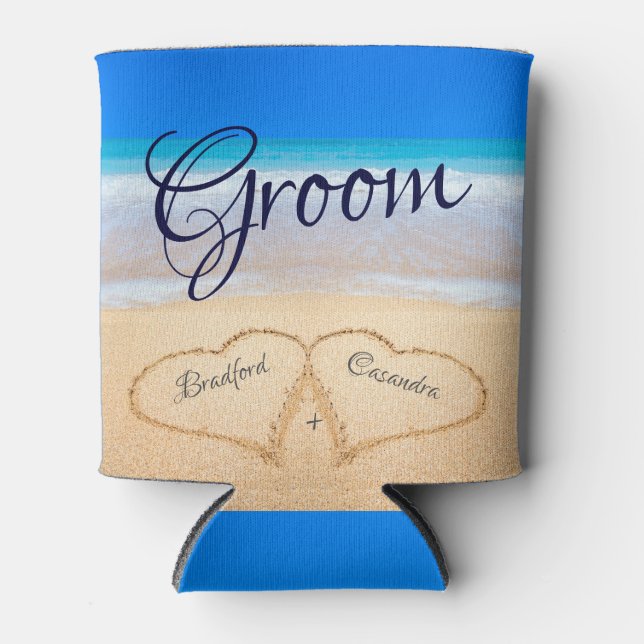 Beach Wedding Hearts in Sand Groom Dosenkühler (Vorderseite)