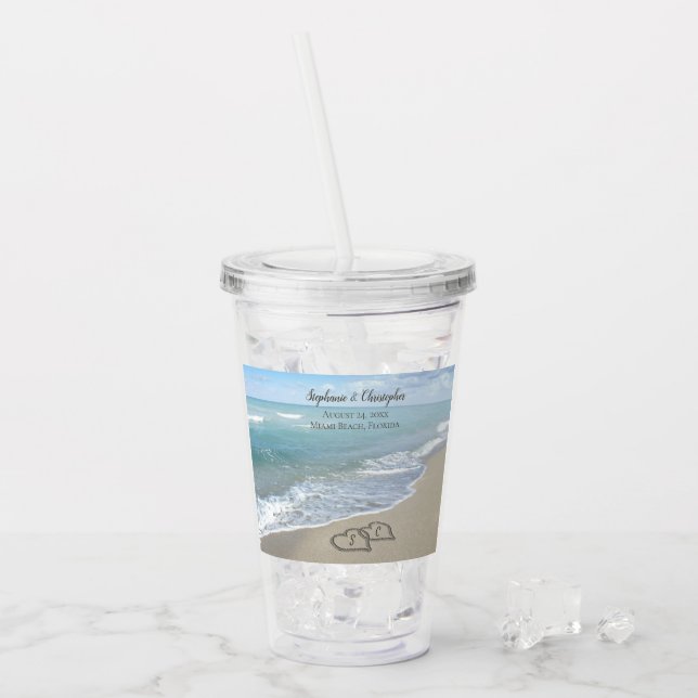Beach Wedding Hearts in the Sand Elegant Acryltrinkbecher (Vorderseite Ice)