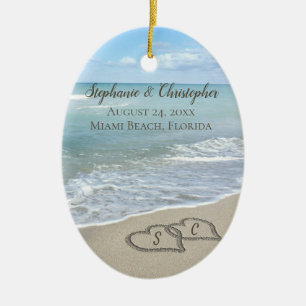 Beach Wedding Hearts in the Sand Elegant Keramik Ornament