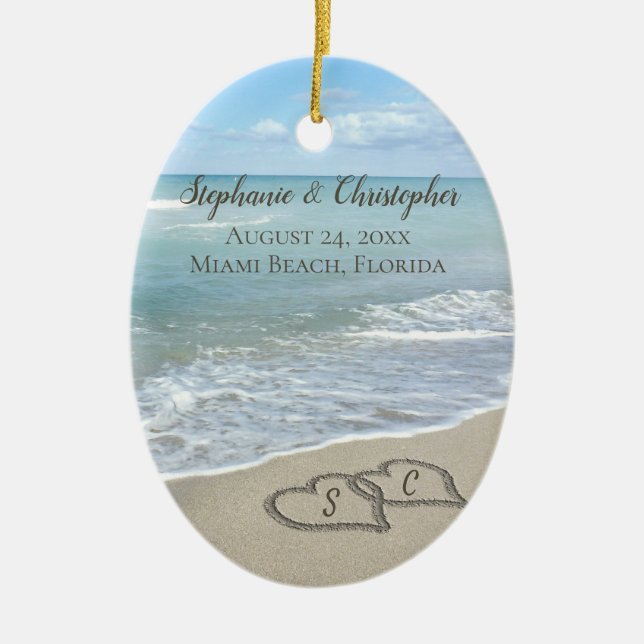 Beach Wedding Hearts in the Sand Elegant Keramik Ornament (Vorne)