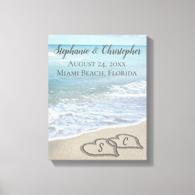Beach Wedding Hearts in the Sand Elegant Leinwanddruck (Vorderseite)
