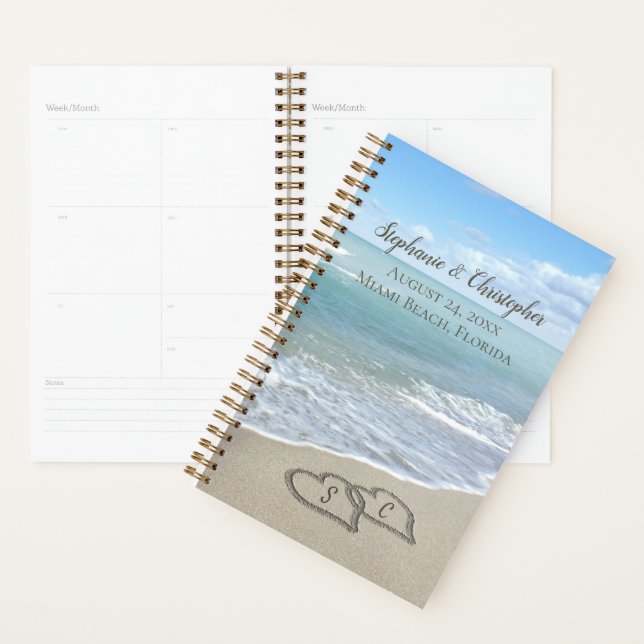 Beach Wedding Hearts in the Sand Elegant Planer (Anzeige)