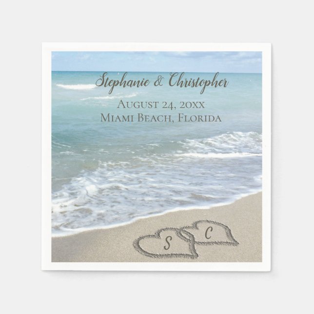 Beach Wedding Hearts in the Sand Elegant Serviette (Vorderseite)