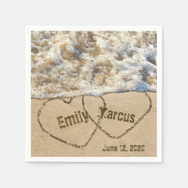 Beach Wedding Hearts mit Namen Serviette