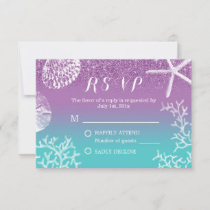 Beach Wedding Lavender Aquamarin Ombre UAWG Respon RSVP Karte