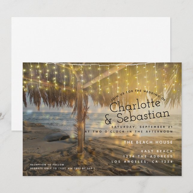 Beach Wedding Light String Personalisiert Einladung (Vorne/Hinten)