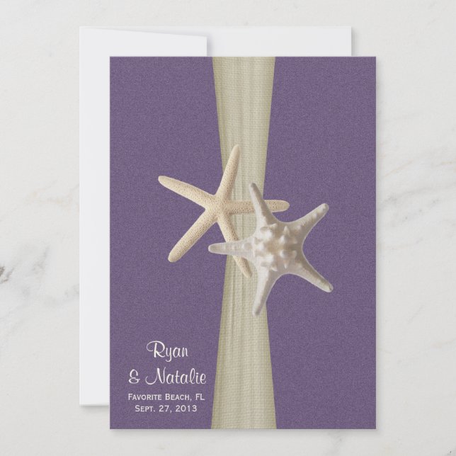 Beach Wedding Lila Starfish Einladung (Vorderseite)