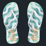 Beach Wedding Marine Bride Summer Flip Flops<br><div class="desc">Hochzeitskippen für die Hochzeit im Sommer oder die Hochzeit am Strand für die Braut. Abstrakt türkisfarbene Wellen auf weißem Hintergrund mit Brauttypografie. Ein moderner und trendiger dreh-Flop mit abstrakten Wellen. Ideal für Ihre Sommerhochzeit am Strand. Sie können den Text ändern oder löschen.</div>