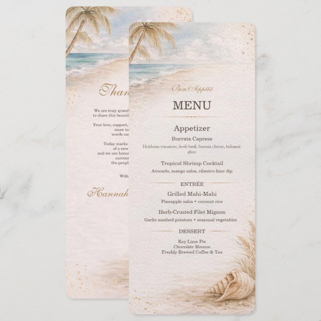 Beach Wedding Menu Template (Devant / Derrière)