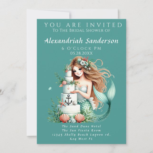 Beach Wedding Mermaid Brautparty Einladung (Vorderseite)