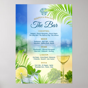 Beach Wedding Mojito Weinpalme Open Bar Menu Poster