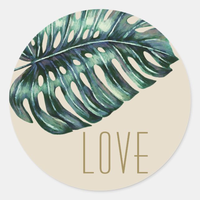 Beach Wedding Monstera Palm Bevorzugung Runder Aufkleber (Vorderseite)