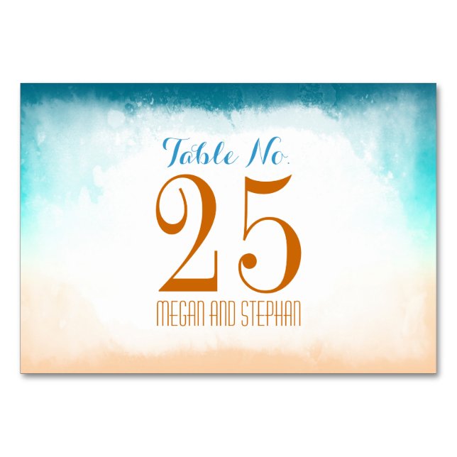 Beach Wedding Ombre Tischnummer Cards Platzkarten (Vorderseite)