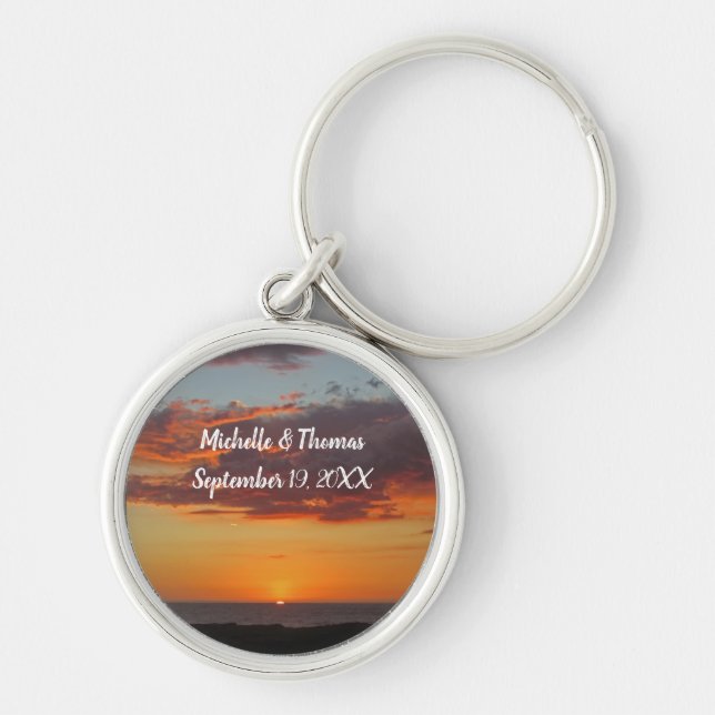 Beach Wedding Orange Sunset Pacific Gast Bevorzugu Schlüsselanhänger (Vorne)