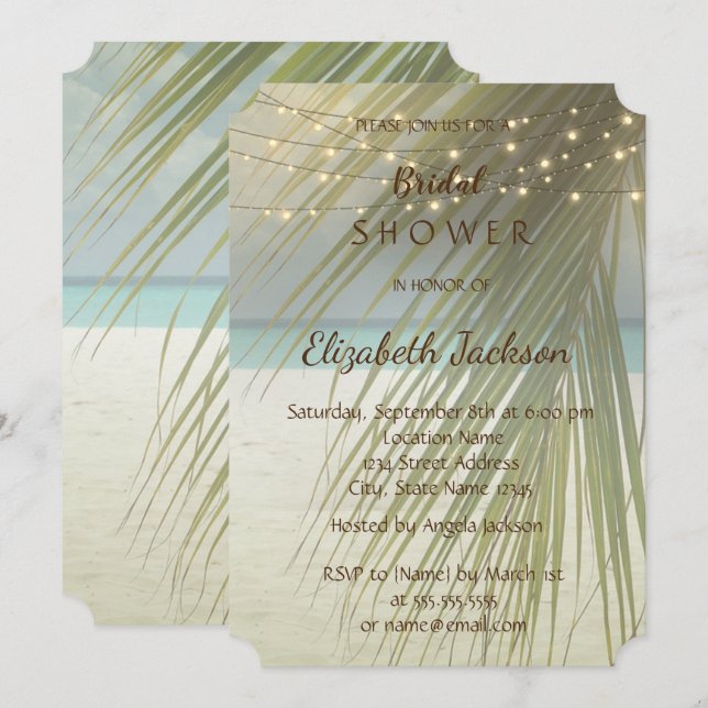 Beach Wedding Palm Blätter Brautparty Einladung (Vorne/Hinten)