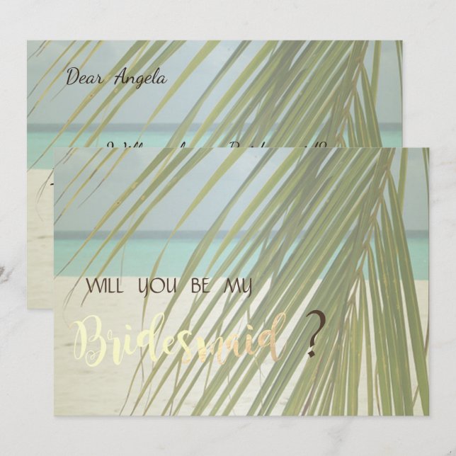 Beach Wedding Palm Blätter Bridesmaid Card Einladung (Vorne/Hinten)