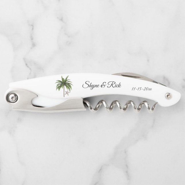 Beach Wedding Palm Tree Neu lyweds Personalisiert Kellnermesser (Vorderseite)