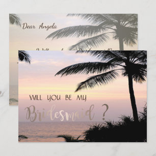 Beach Wedding Palms Sunset Bridesmaid Card Einladung