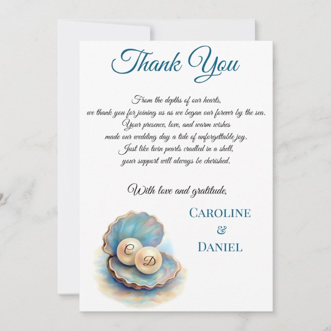 Beach Wedding Pearls Muschel Elegantes Ocean Thema Dankeskarte (Vorderseite)