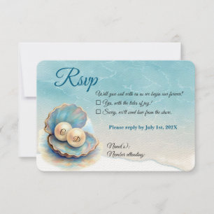 Beach Wedding Pearls Muschel Elegantes Ocean Thema RSVP Karte