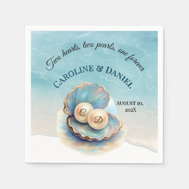 Beach Wedding Pearls Muschel Elegantes Ocean Thema Serviette (Vorderseite)