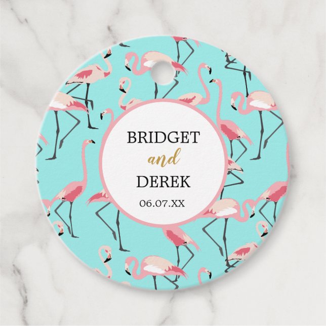 Beach Wedding Pink Blue Flamingo Geschenkanhänger (Vorderseite)