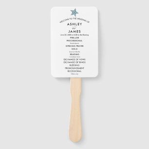 Beach Wedding Program Fan mit Starfish, Blue Gray Fächer