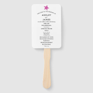 Beach Wedding Program Fan mit Starfish, Fuchsia Fächer