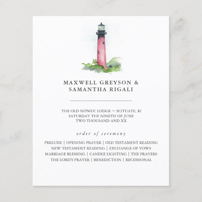 Beach Wedding Programs Watercolor Lighthouse (Vorderseite)