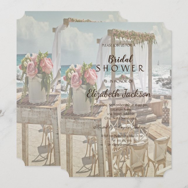 Beach Wedding Retro Arch Brautparty Einladung (Vorne/Hinten)