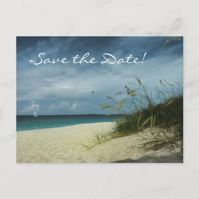 Beach Wedding Rett-the-Date Postcard Ankündigungspostkarte (Vorderseite)