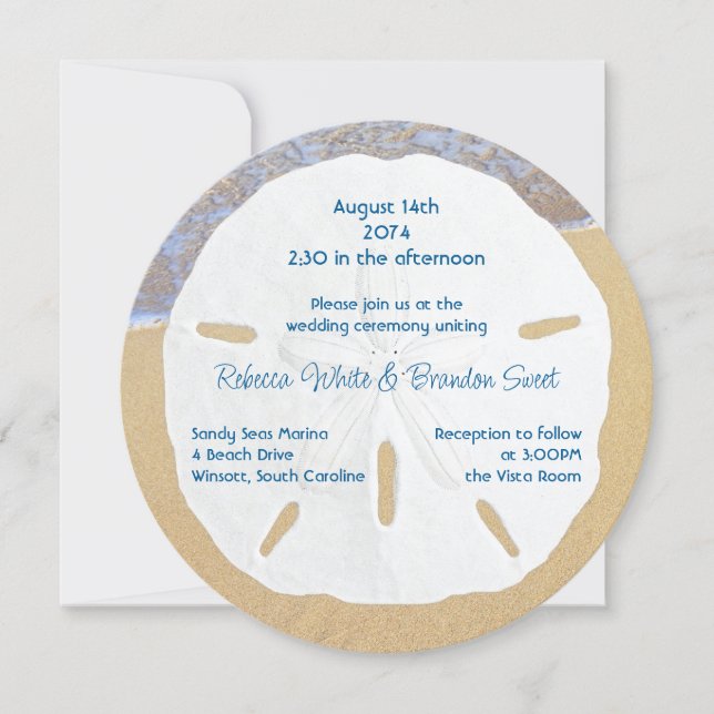 Beach Wedding Sand Dollar Round Invitations Einladung (Vorderseite)