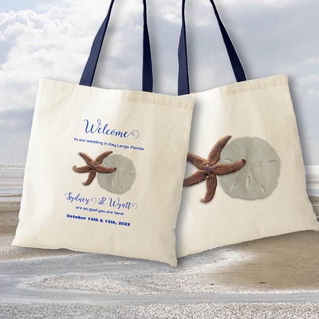 Beach Wedding Sand Dollar Starfish Willkommen Tragetasche (Von Creator hochgeladen)