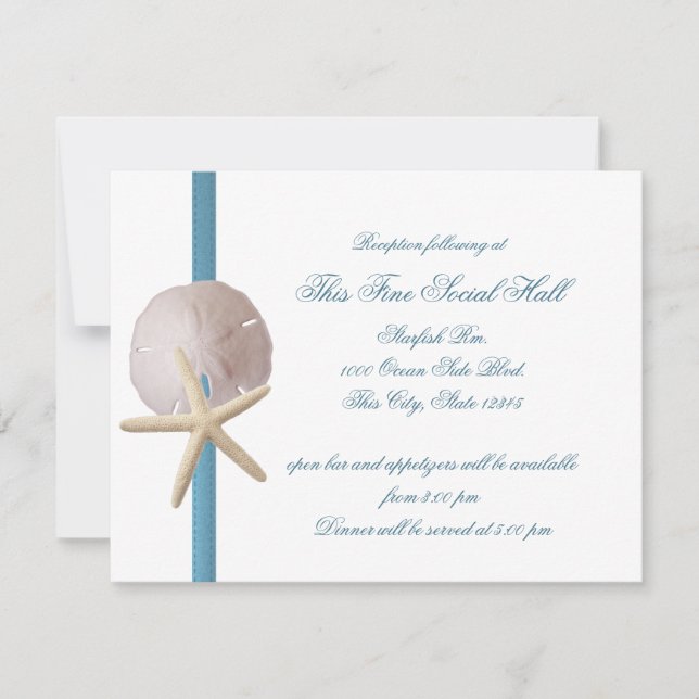Beach Wedding Sand Dollar und Starfish Empfang Einladung (Vorderseite)