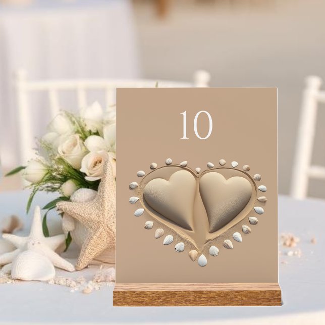 Beach Wedding Sand Hearts- Acrylschild (Beach Wedding Sand Hearts- Acrylic Sign Table number)
