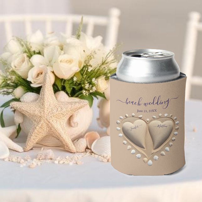 Beach Wedding Sand Hearts Dosenkühler (Beach Wedding Sand Hearts Can Cooler Wedding Favors)