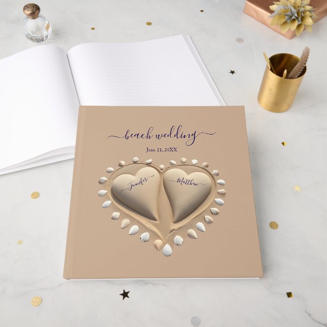 Beach Wedding Sand Hearts Gästebuch (Vorderseite offen)