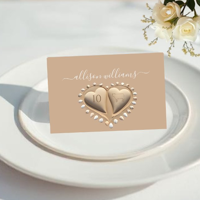 Beach Wedding Sand Hearts-Platzkarten-Meal Icons Tischnummer (Beach Wedding Sand Hearts-Place Cards-Meal Icons Table Number Meat)