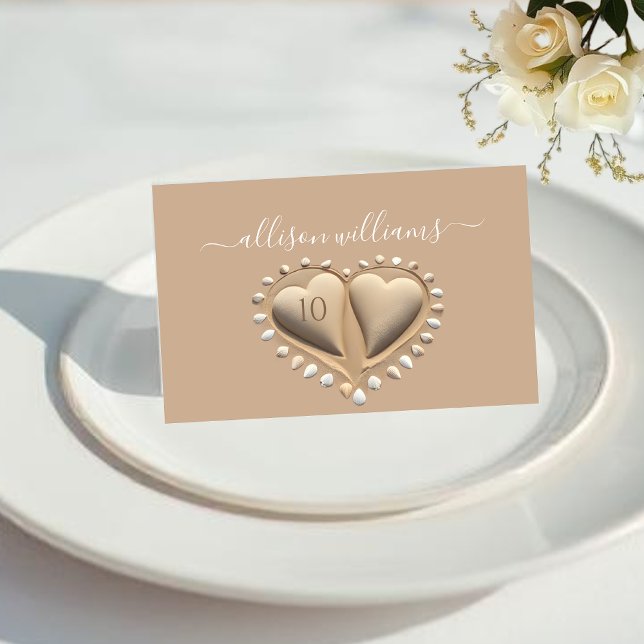 Beach Wedding Sand Hearts Platzkarten Tischnummer (Beach Wedding Sand Hearts-Place Cards plain)