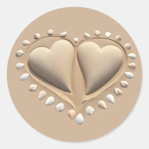Beach Wedding Sand Hearts- Runder Aufkleber
