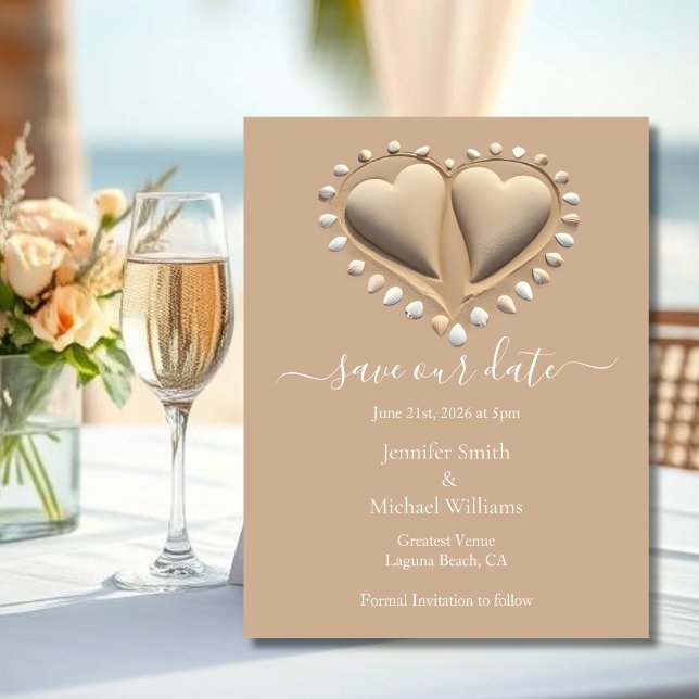 Beach Wedding Sand Hearts-Save Our Date Begleitkarte (Beach Wedding Sand Hearts-Save Our Date Enclosure Card )