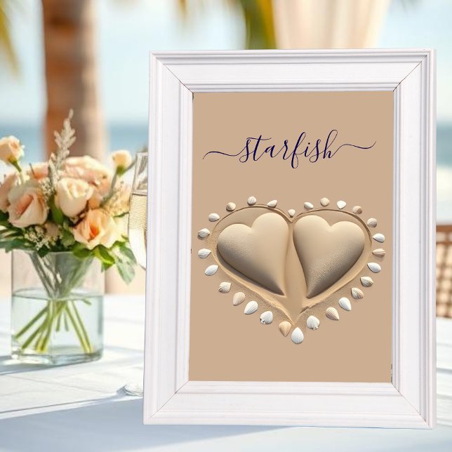 Beach Wedding Sand Hearts- Tischnummer (Beach Wedding Sand Hearts- Table Name)