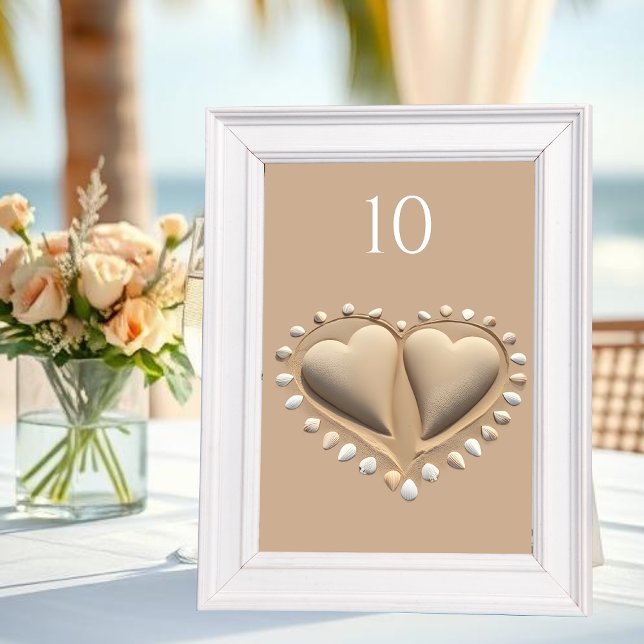 Beach Wedding Sand Hearts- Tischnummer (Beach Wedding Sand Hearts- Table Number)