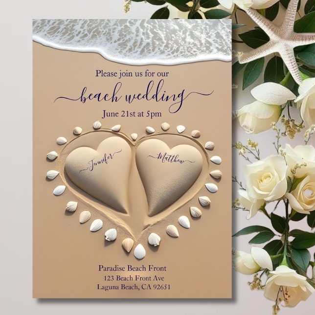 Beach Wedding-Sand Herz Einladung (Beach Wedding-Sand Hearts Invitation )