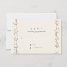 Beach Wedding Sand Seashell RSVP Karte